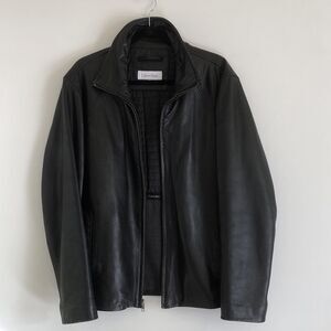 Vintage Calvin Klein Black Leather Quilted Bomber Jacket Men’s S ** Description
